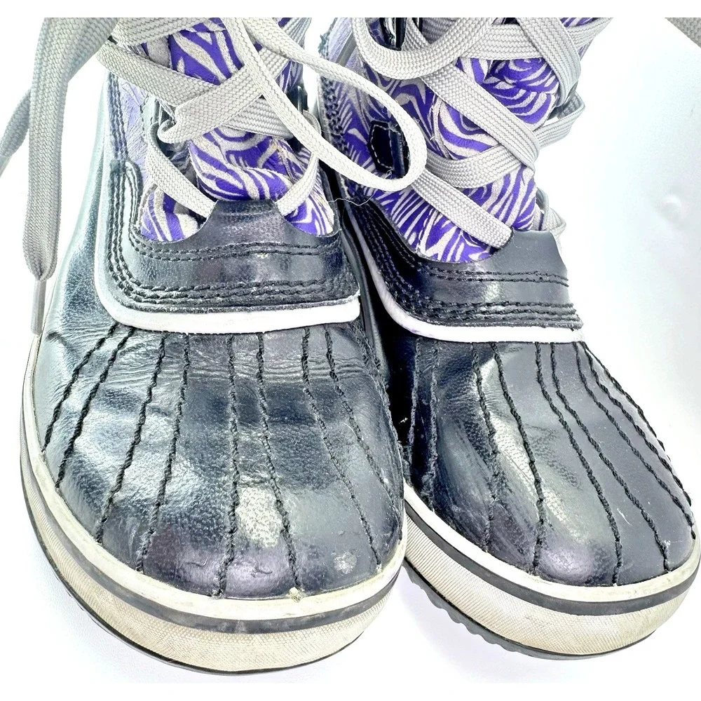 Sorel Winter Boots Womens Size 5 Black Purple Waterproof Lace Up Insulated